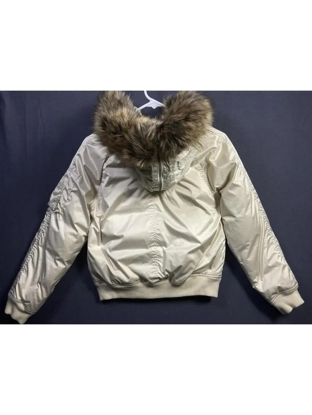 $245 Polo Ralph Lauren Girls Cortina Cream Satin Down Bomber Jacket Sz L 12-14